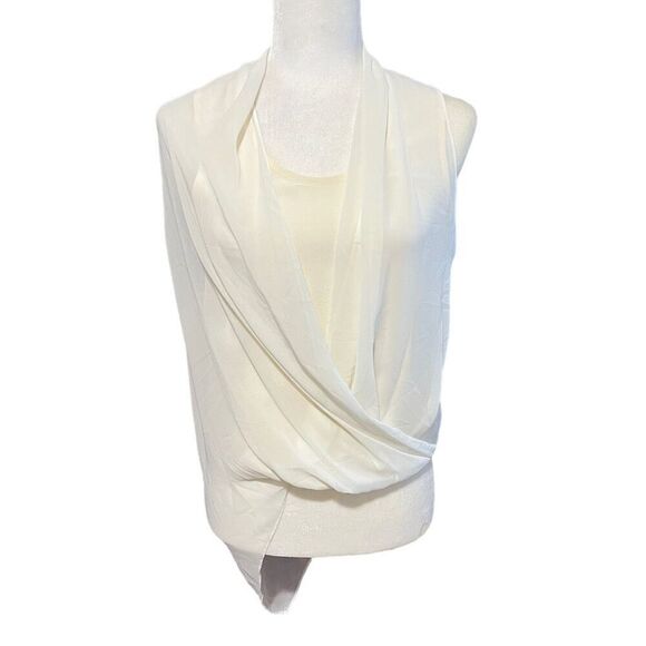 All Saints Draped Silk Top White Abi Sz Small 2 Layered Wrap Effect - Picture 2 of 15